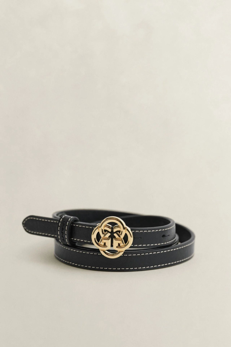 E-shop OPASEK GANT MONOGRAM BUCKLE SLIM LEATHER BELT BLACK
