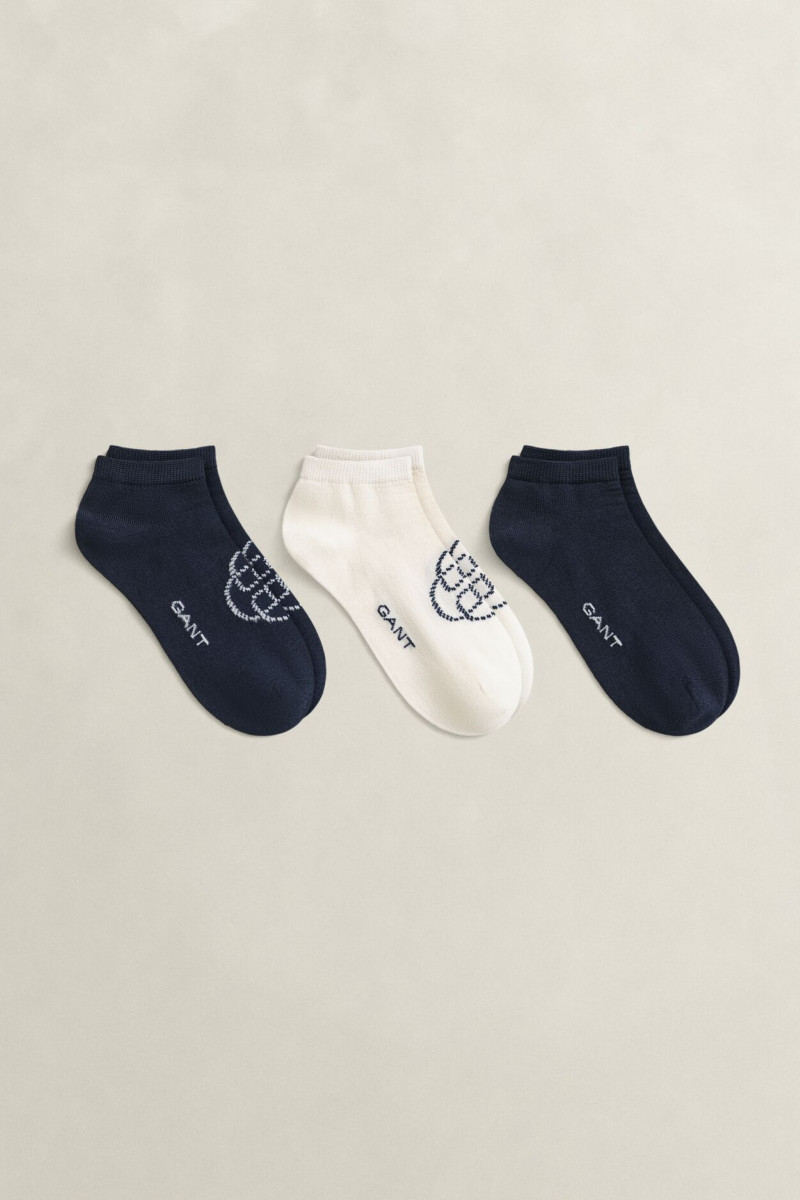 PONOŽKY GANT MONOGRAM ANKLE SOCKS 3-PACK EVENING BLUE