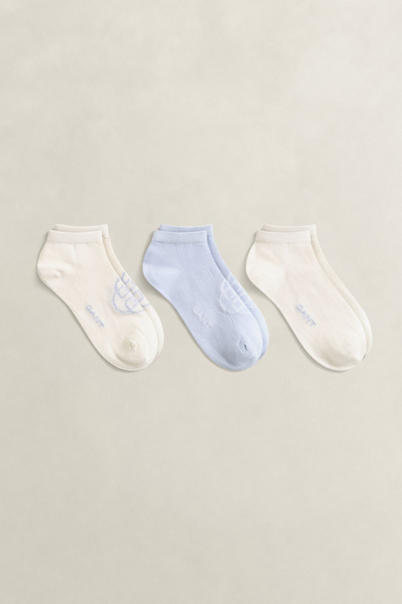 PONOŽKY GANT MONOGRAM ANKLE SOCKS 3-PACK LIGHT BLUE
