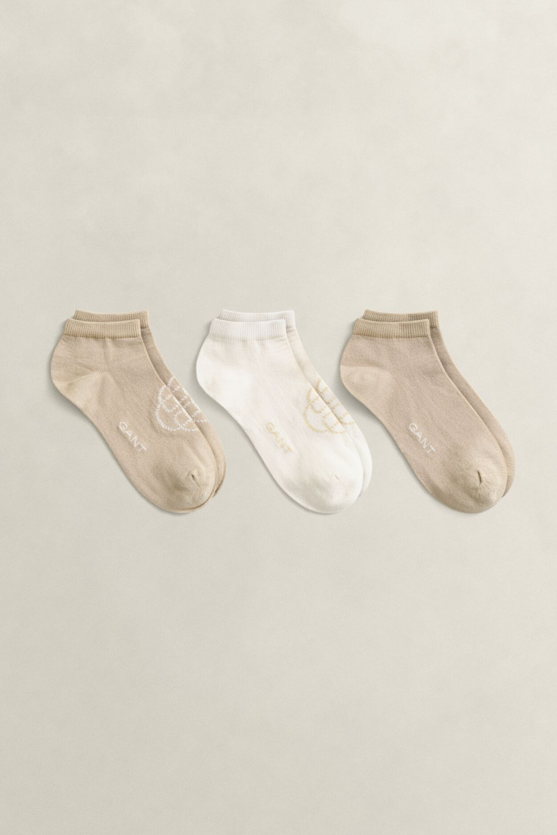 E-shop PONOŽKY GANT MONOGRAM ANKLE SOCKS 3-PACK OAT BEIGE