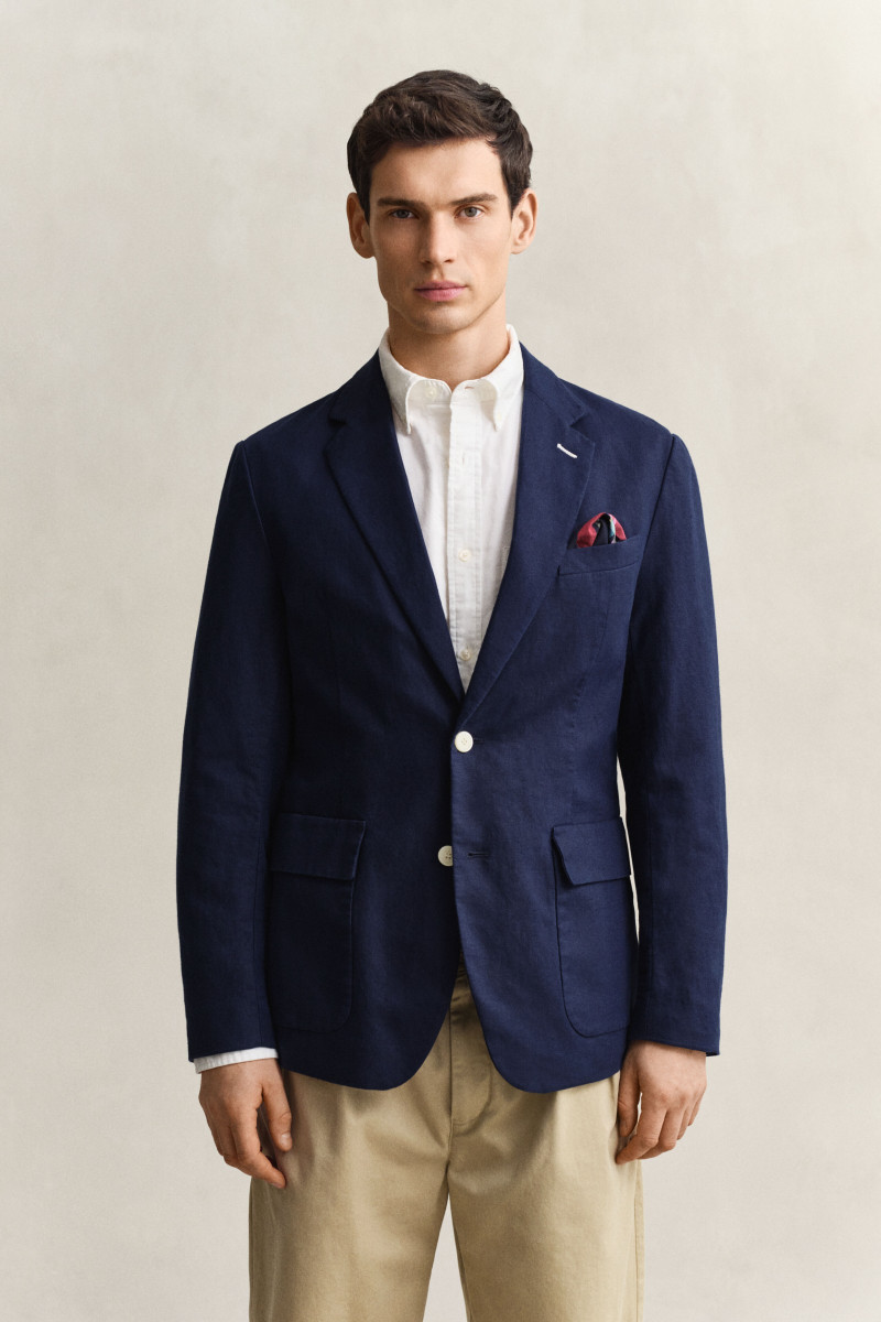 E-shop SAKO GANT COT/LIN TEXTURED SUIT JACKET CLASSIC BLUE
