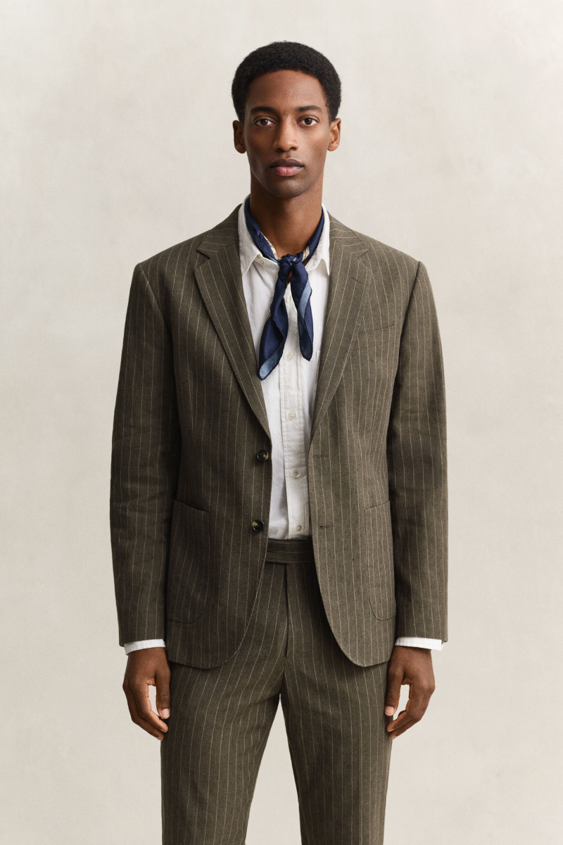 E-shop SAKO GANT COT/LINEN PINSTRIPE SUIT JACKET RICH BROWN