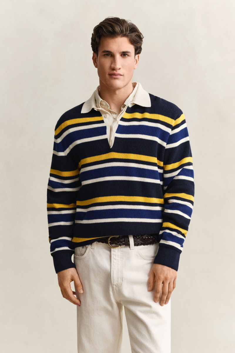 E-shop SVETR GANT STRIPED COTTON RIB POLO EVENING BLUE