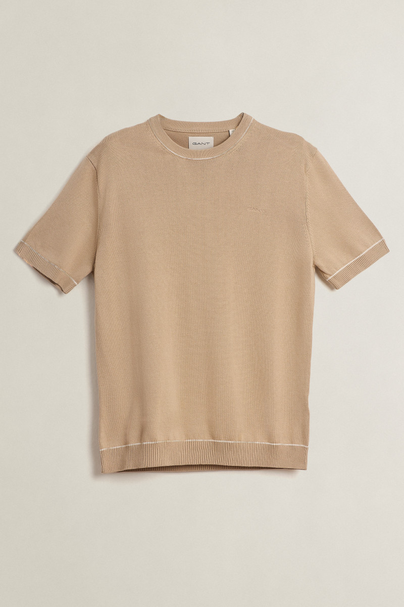 SVETR GANT COTTON MODAL SS C-NECK OAT BEIGE