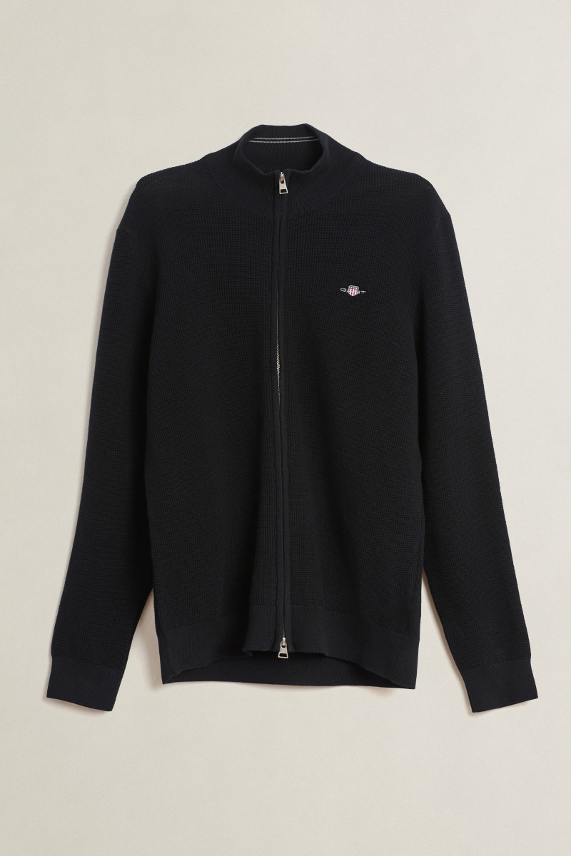 E-shop KARDIGÁN GANT MICRO TEXTURED COTTON ZIP CARDIGAN BLACK