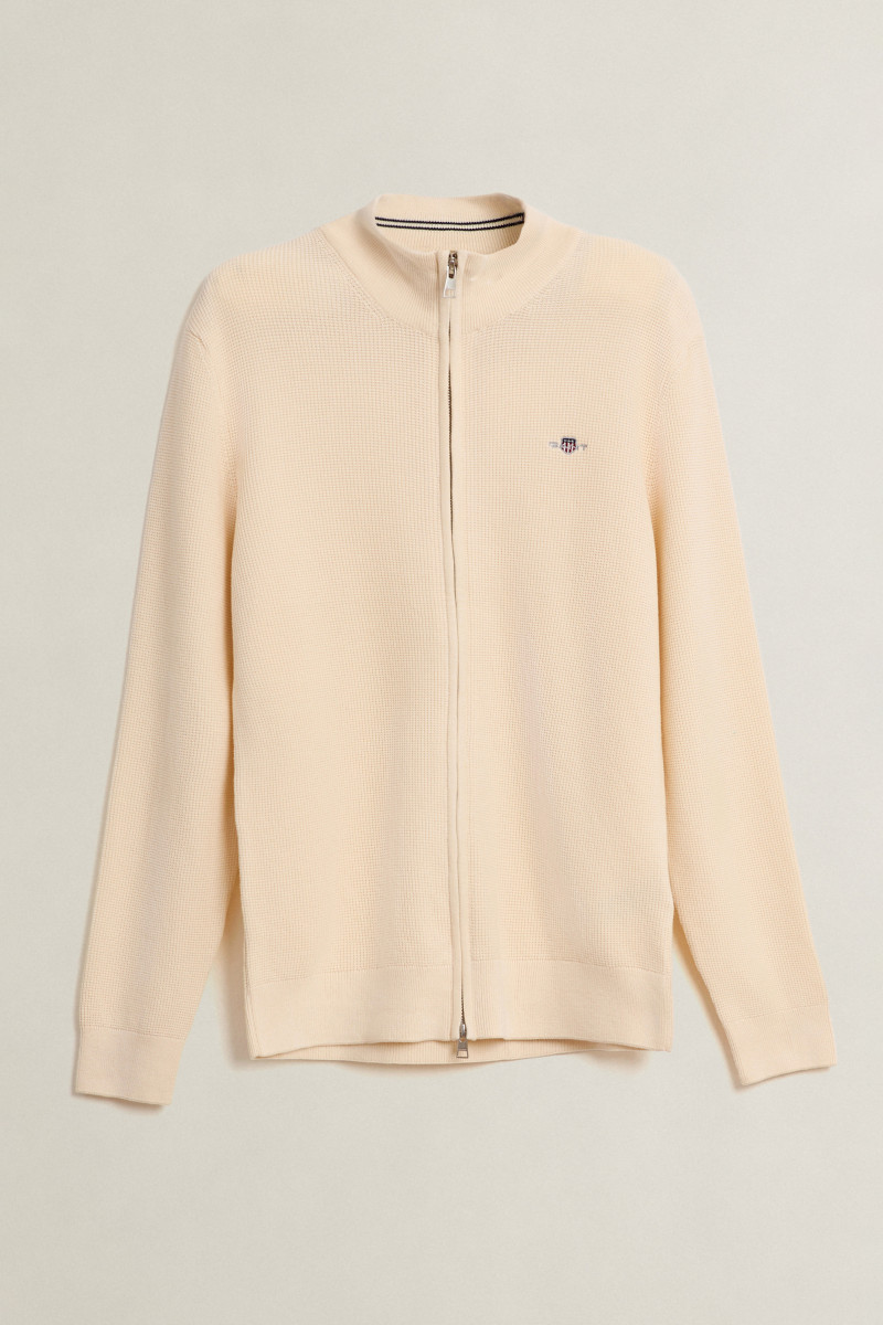 E-shop KARDIGÁN GANT MICRO TEXTURED COTTON ZIP CARDIGAN CREAM