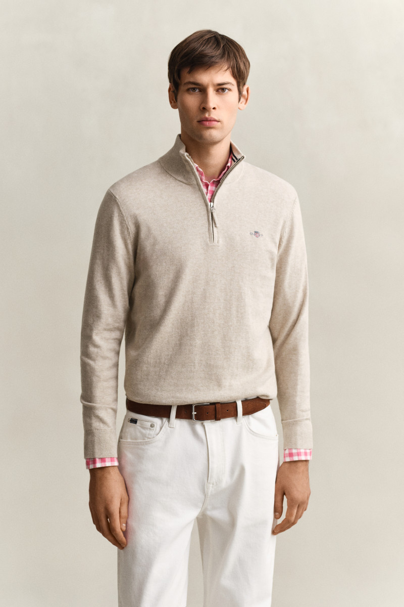 SVETR GANT CLASSIC COTTON HALF ZIP OAT MELANGE