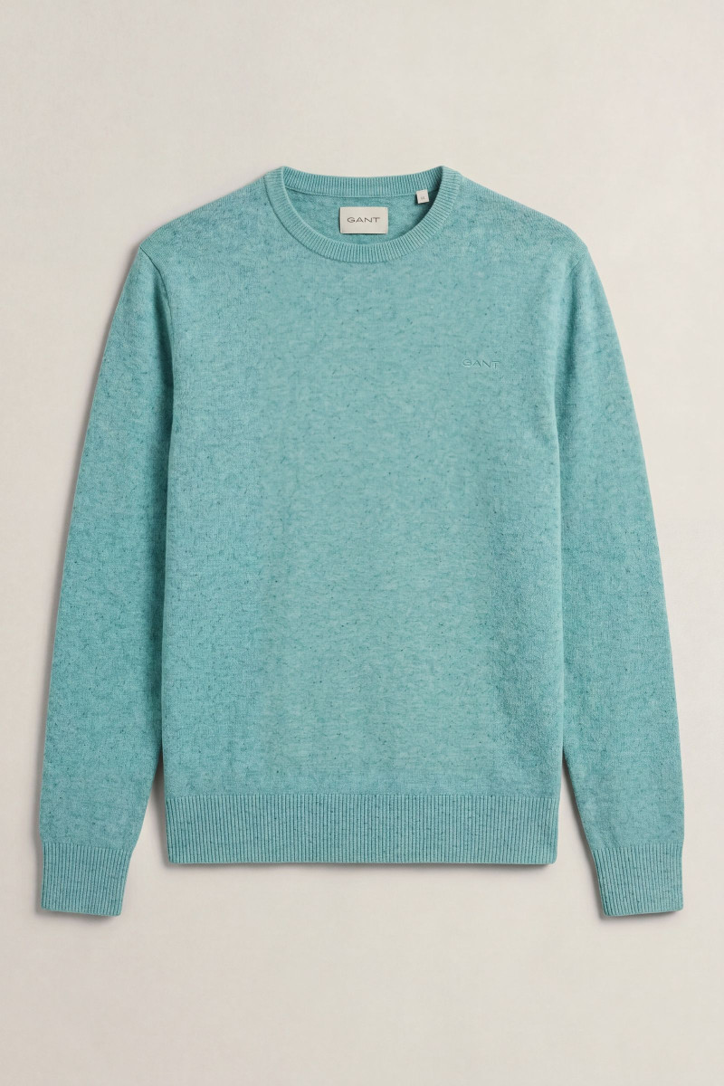 SVETER GANT SLUB COTTON LINEN C-NECK OCEAN GREEN MELANGE