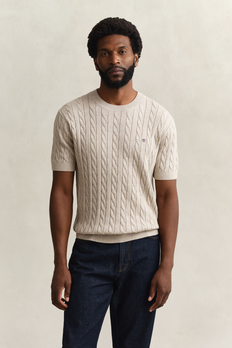 E-shop SVETR GANT COTTON CABLE SS C-NECK OAT MELANGE