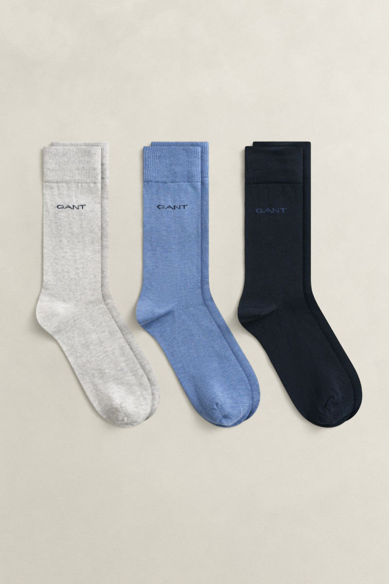 E-shop PONOŽKY GANT MERCERIZED COTTON SOCKS 3-PACK DENIM BLUE MELANGE
