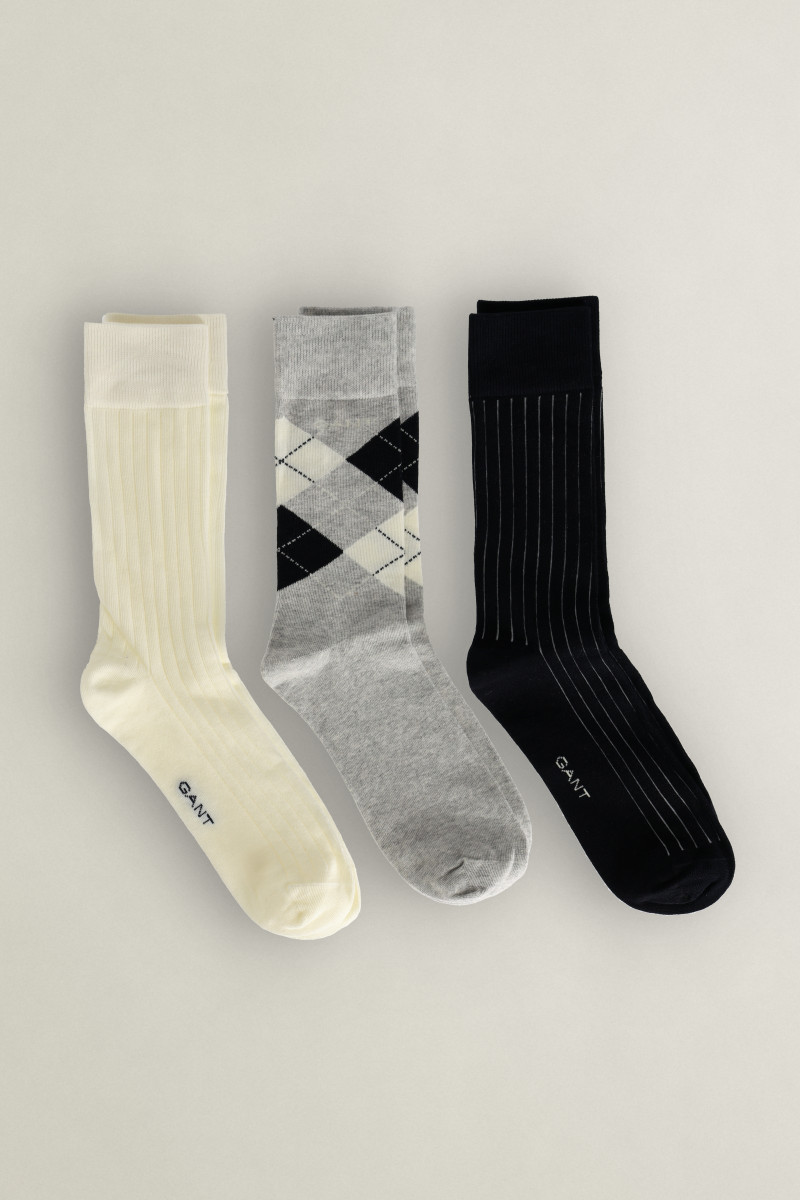 E-shop PONOŽKY GANT ARGYLE STRIPE AND RIB SOCKS 3-PACK LIGHT GREY MELANGE