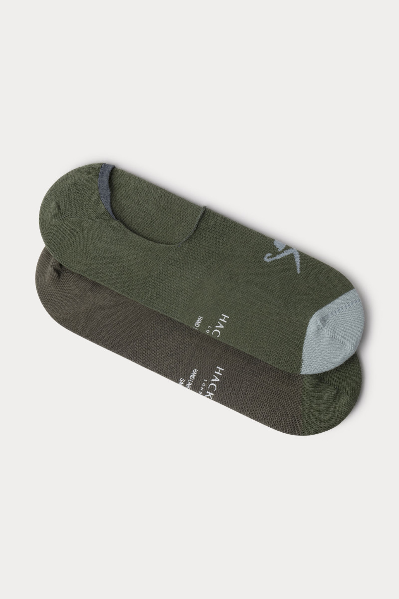 Zokni Hackett London No Show Contrast Socks 2-Pack Stone Green