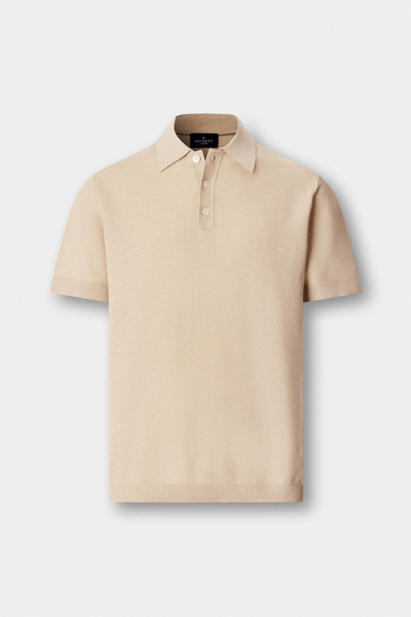 Sveter Hackett London Honeycomb Ss Polo Natural Beige