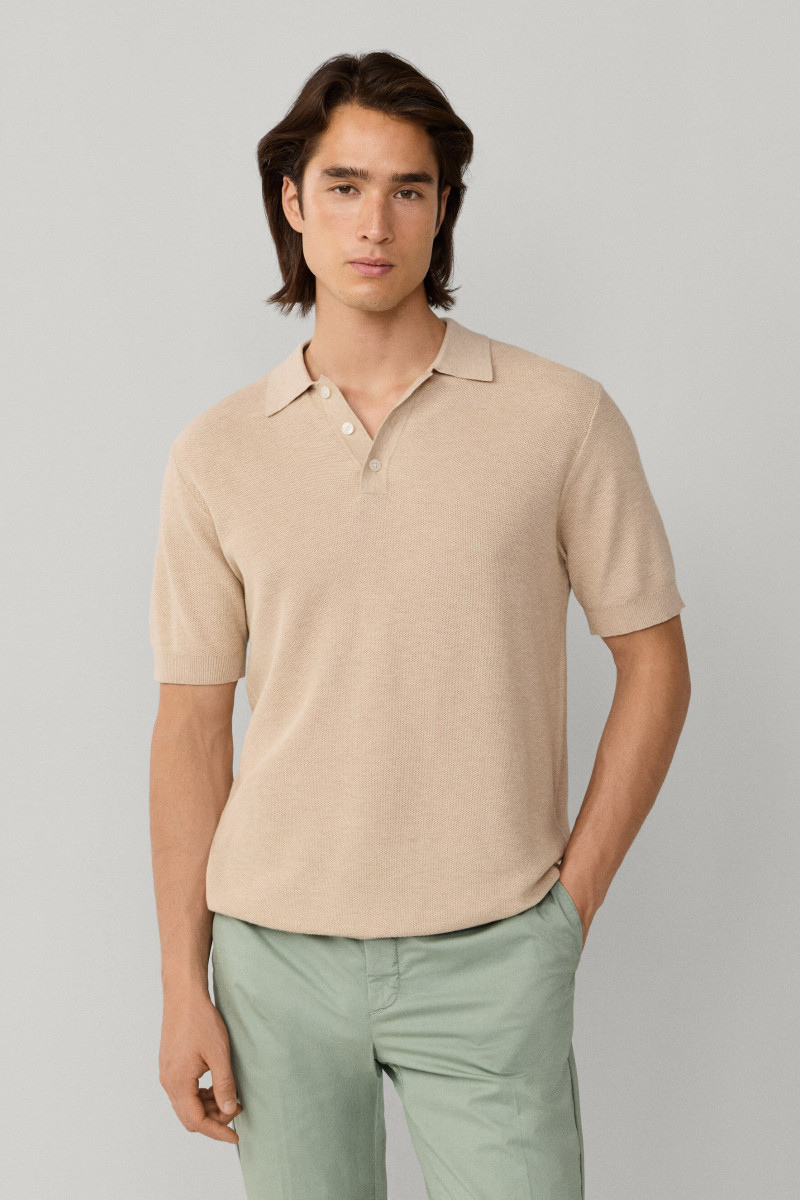 Sveter Hackett London Honeycomb Ss Polo Natural Beige