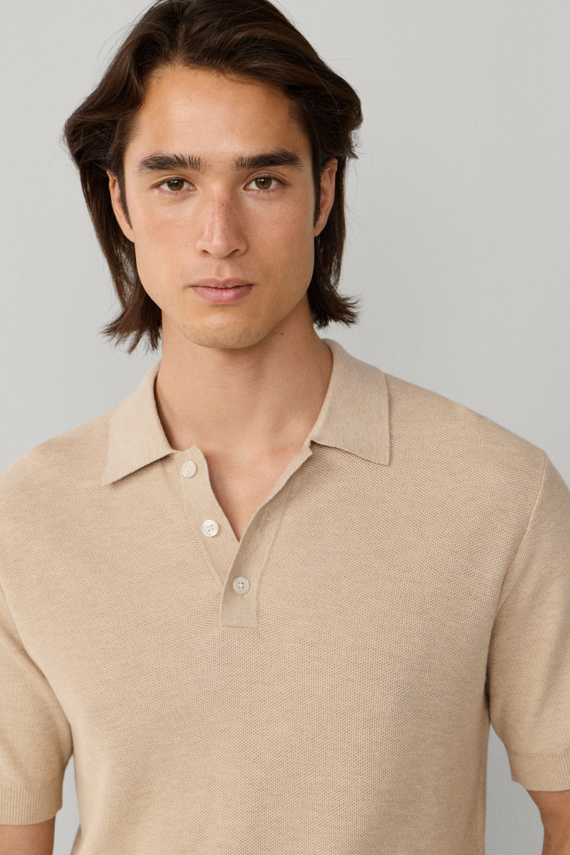 Sveter Hackett London Honeycomb Ss Polo Natural Beige