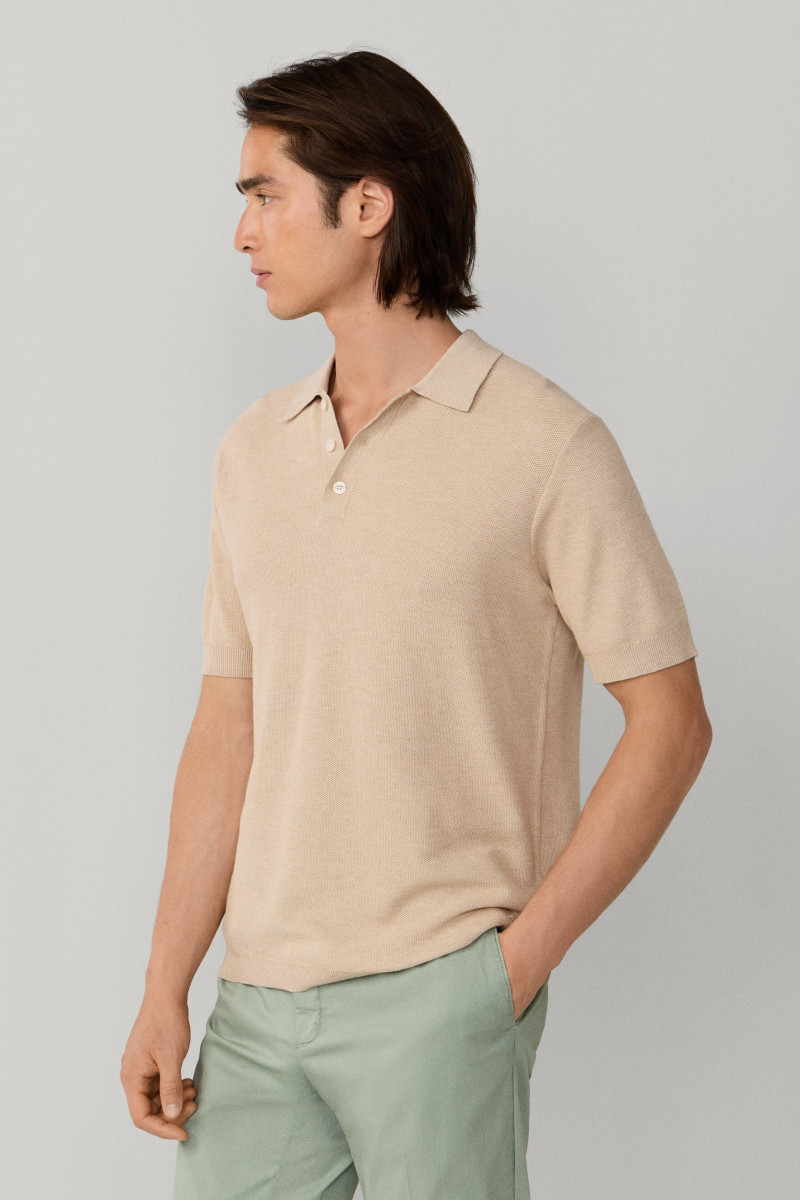 Sveter Hackett London Honeycomb Ss Polo Natural Beige
