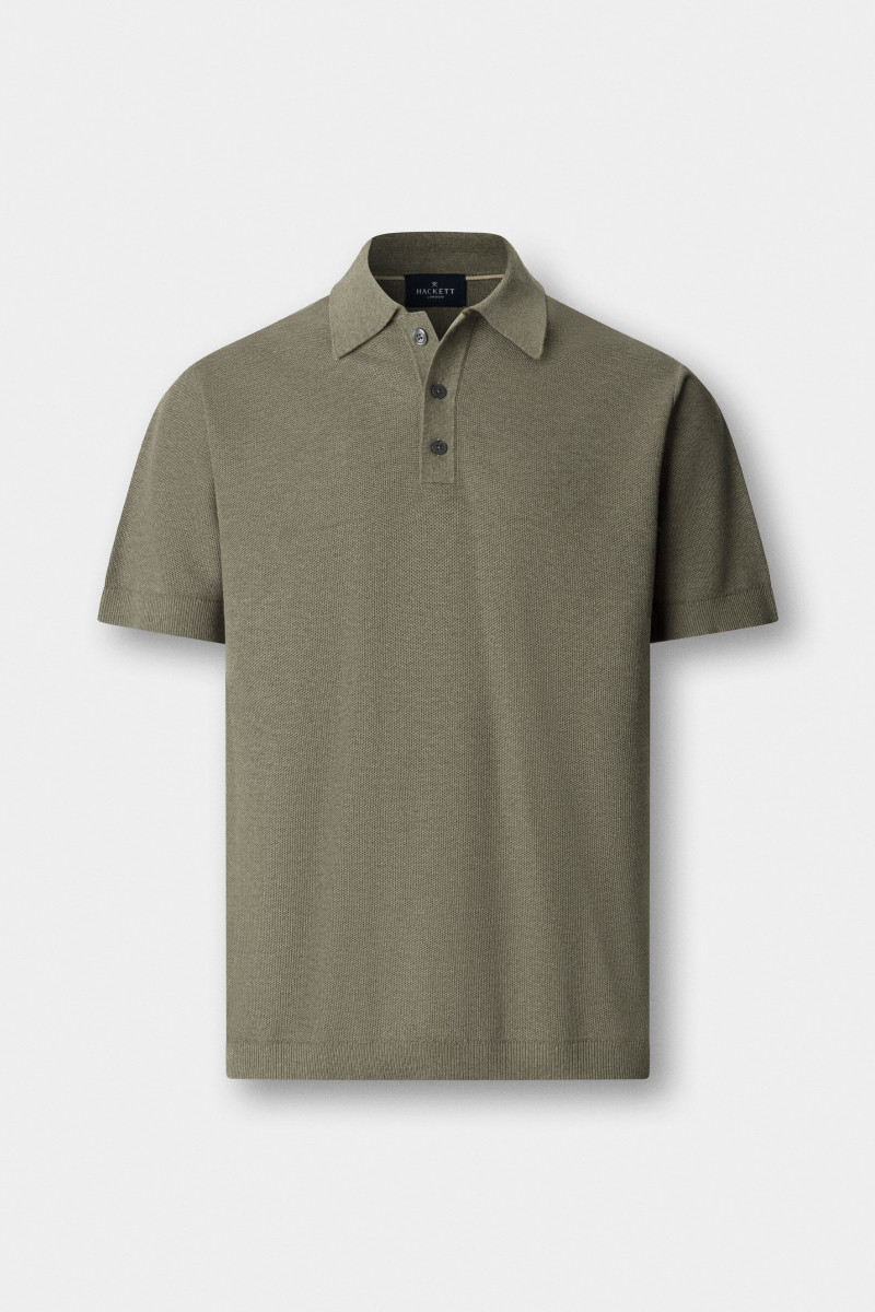 Sveter Hackett London Honeycomb Ss Polo Sage Green