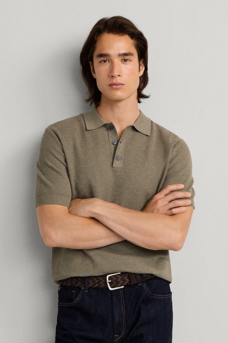 Sveter Hackett London Honeycomb Ss Polo Sage Green