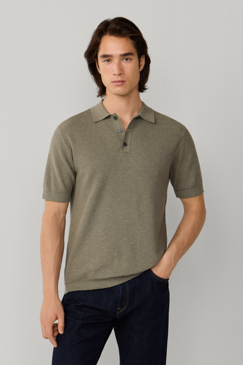 Sveter Hackett London Honeycomb Ss Polo Sage Green