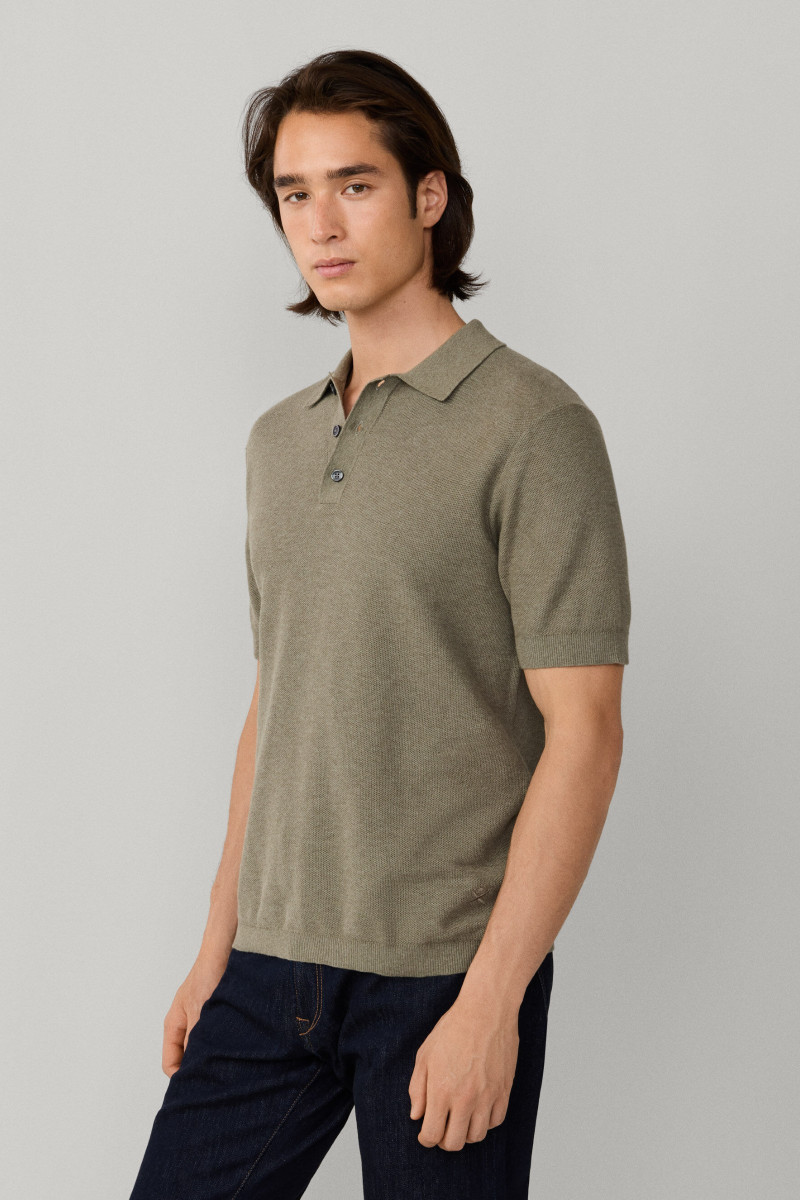 Sveter Hackett London Honeycomb Ss Polo Sage Green