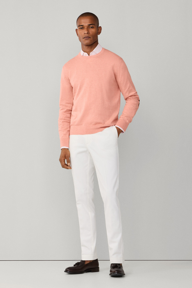 Sveter Hackett London Cotton Cash Crew Peach Orange