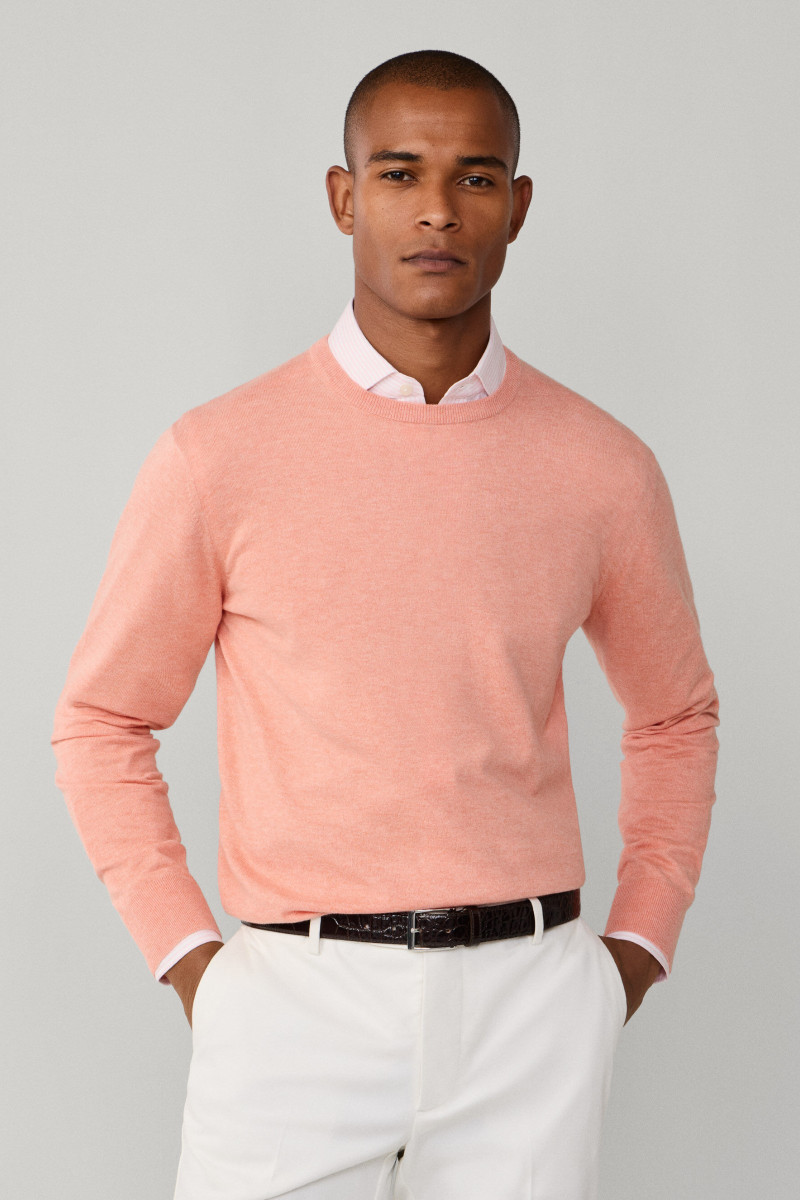 Sveter Hackett London Cotton Cash Crew Peach Orange