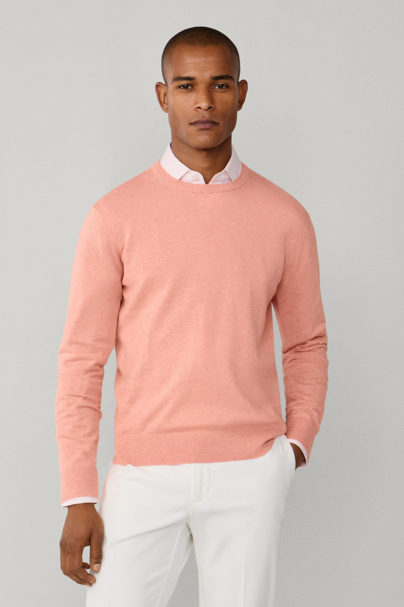 Sveter Hackett London Cotton Cash Crew Peach Orange