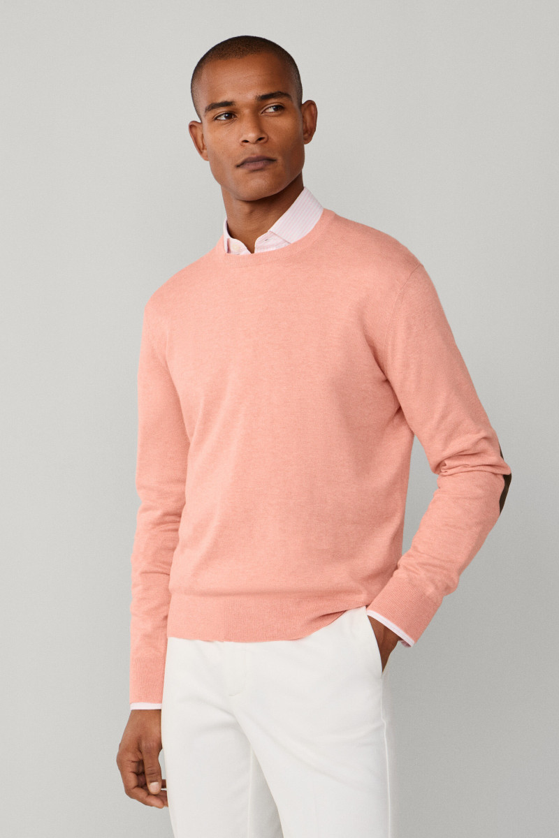 Sveter Hackett London Cotton Cash Crew Peach Orange