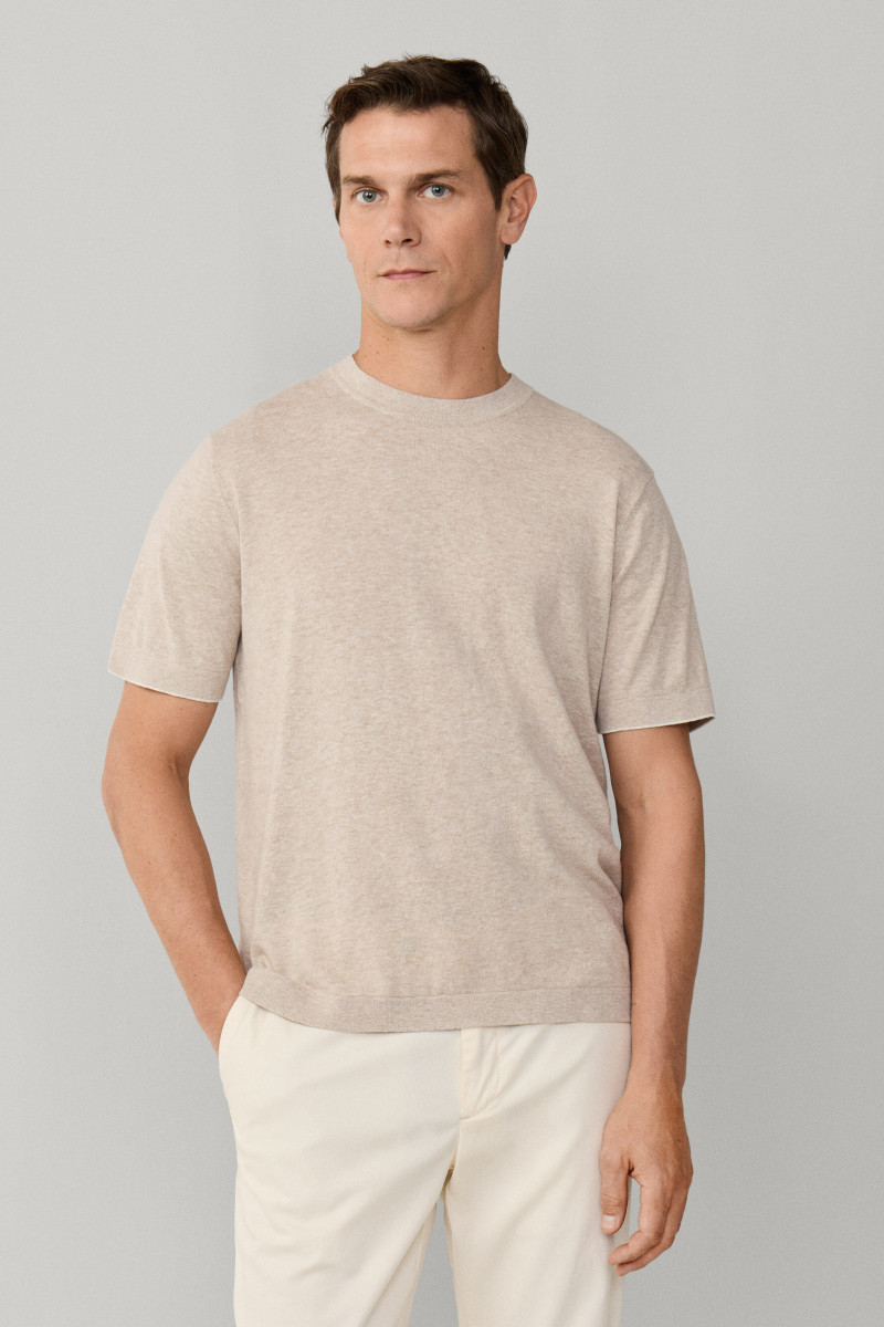 Pulóver Hackett London Cotton Linen Knit Tee Natural Beige