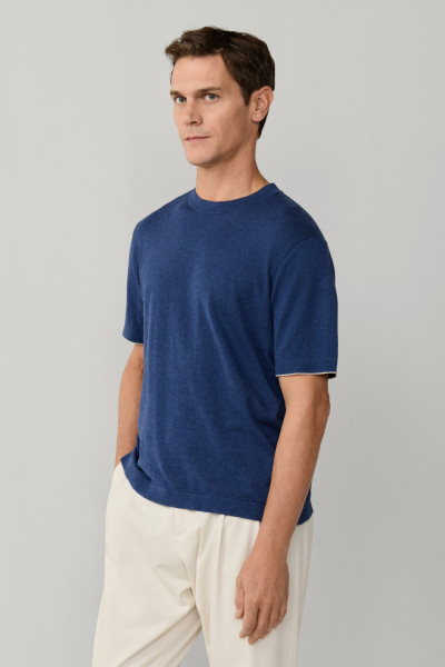 PULÓVER HACKETT LONDON COTTON LINEN KNIT TEE - Kép 7