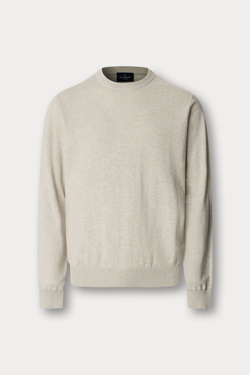 Sveter Hackett London Cotton Linen Crew Natural Beige
