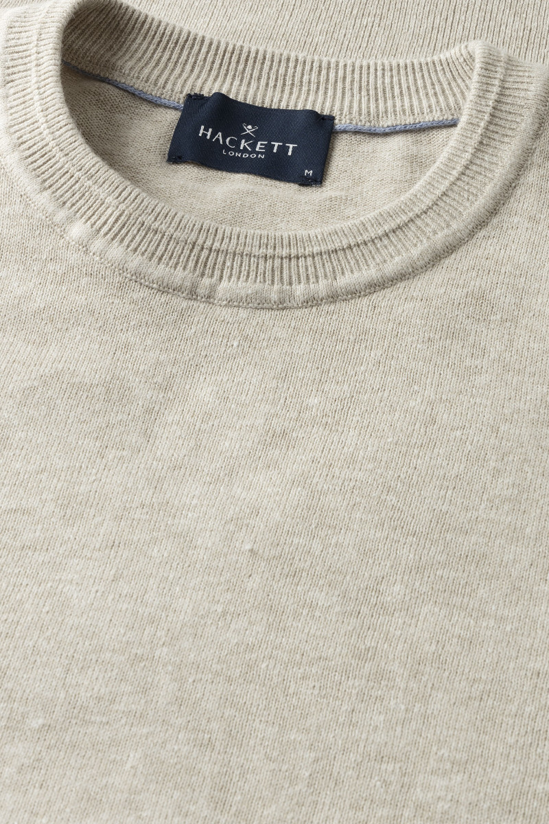 Sveter Hackett London Cotton Linen Crew Natural Beige