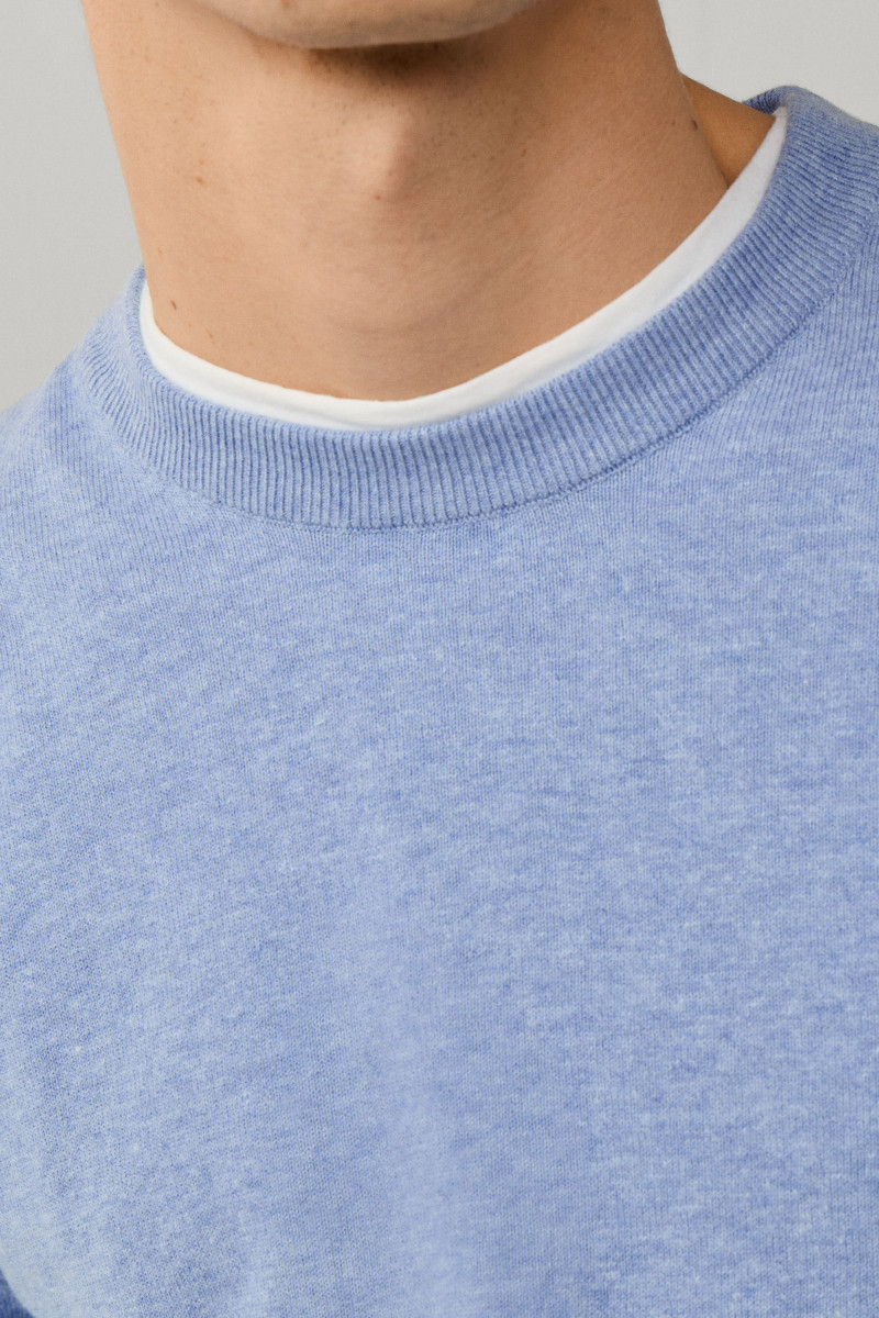 Sveter Hackett London Cotton Linen Crew Summer Blue