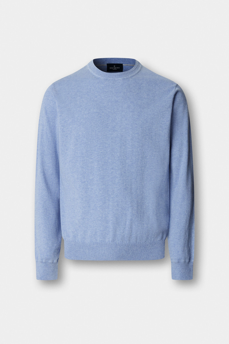 Sveter Hackett London Cotton Linen Crew Summer Blue