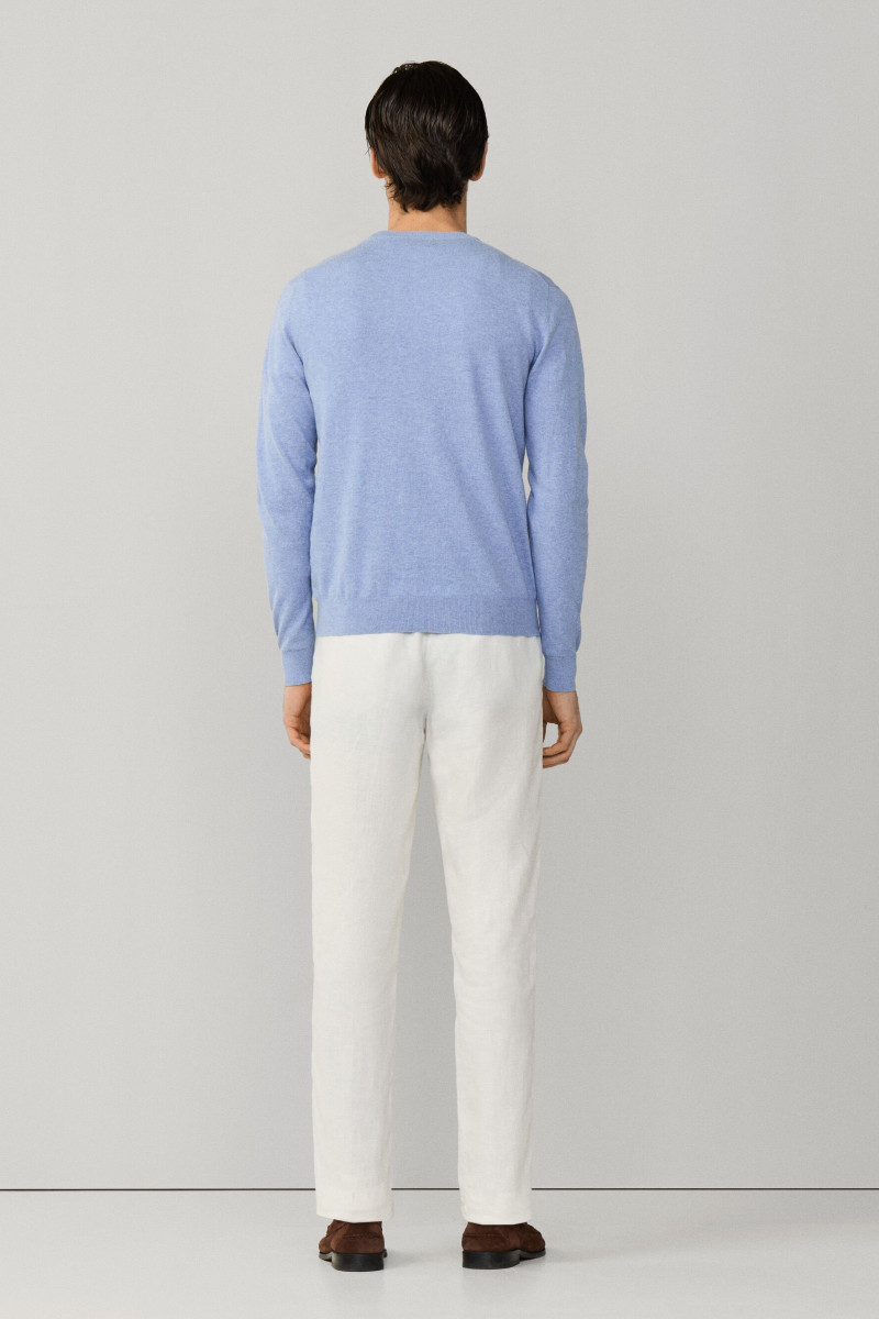 Sveter Hackett London Cotton Linen Crew Summer Blue