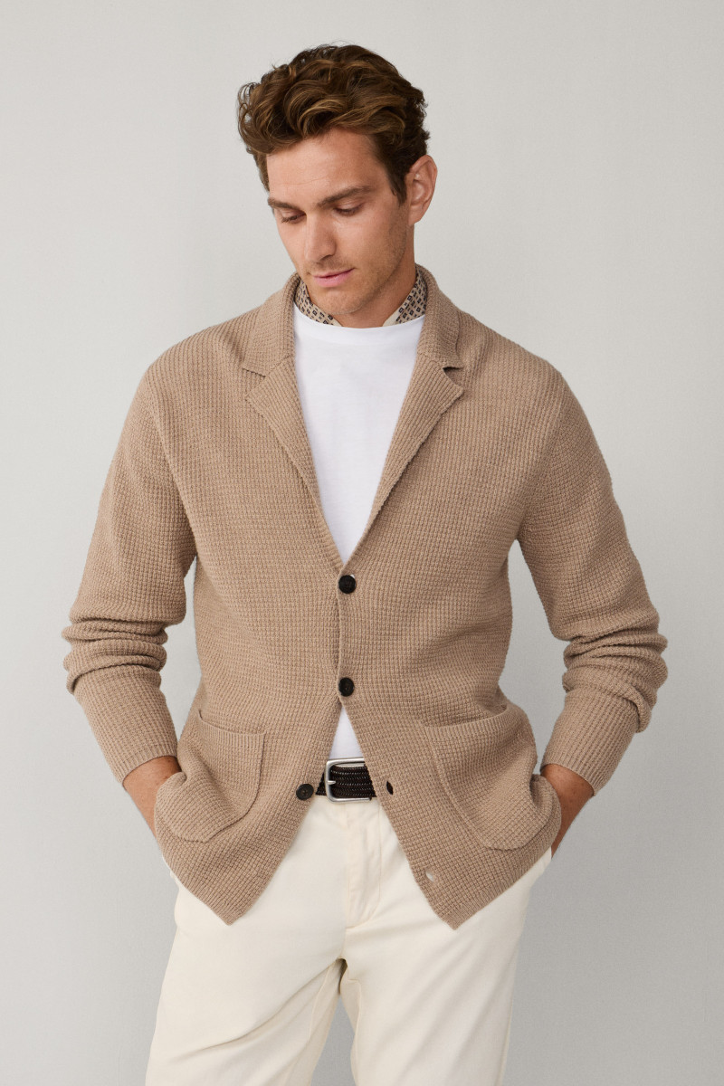 Sveter Hackett London Soft Knit Blazer Malt Beige