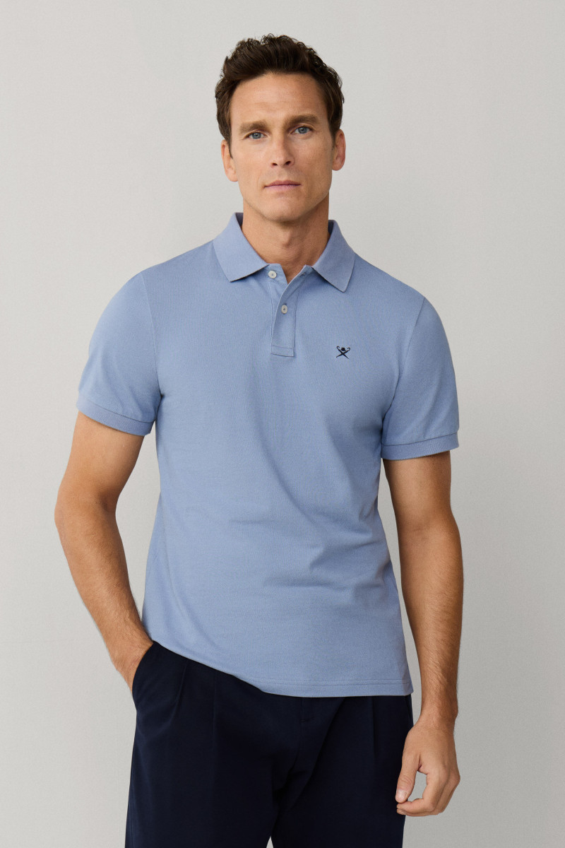 Póló Hackett London Slim Fit Logo Chambray Blue