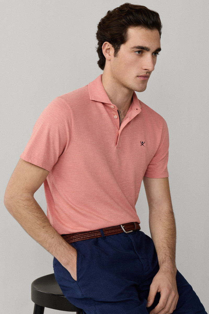 Polokošeľa Hackett London Swim Rose Cott Linen Dusty Rose Pink