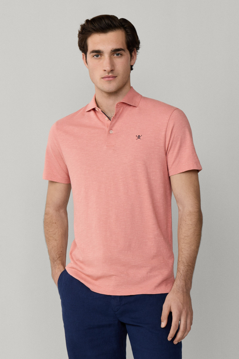 Polokošeľa Hackett London Swim Rose Cott Linen Dusty Rose Pink
