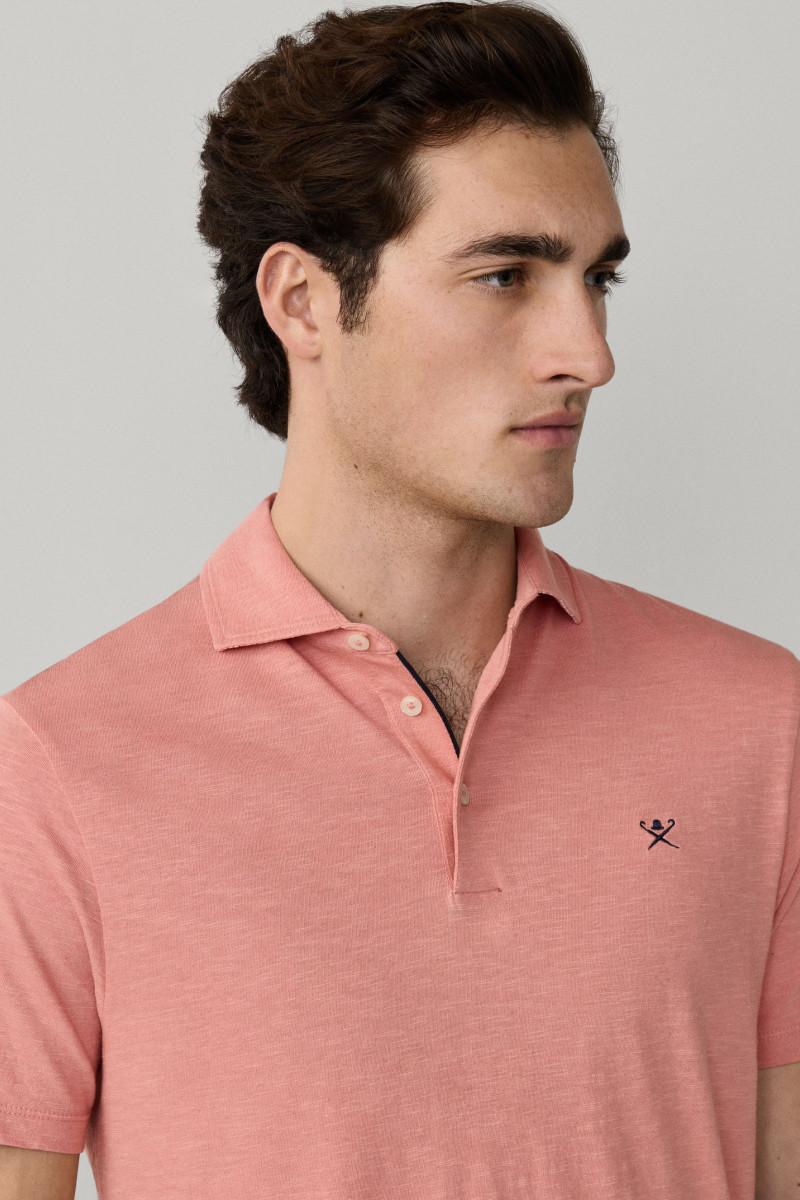 Polokošeľa Hackett London Swim Rose Cott Linen Dusty Rose Pink