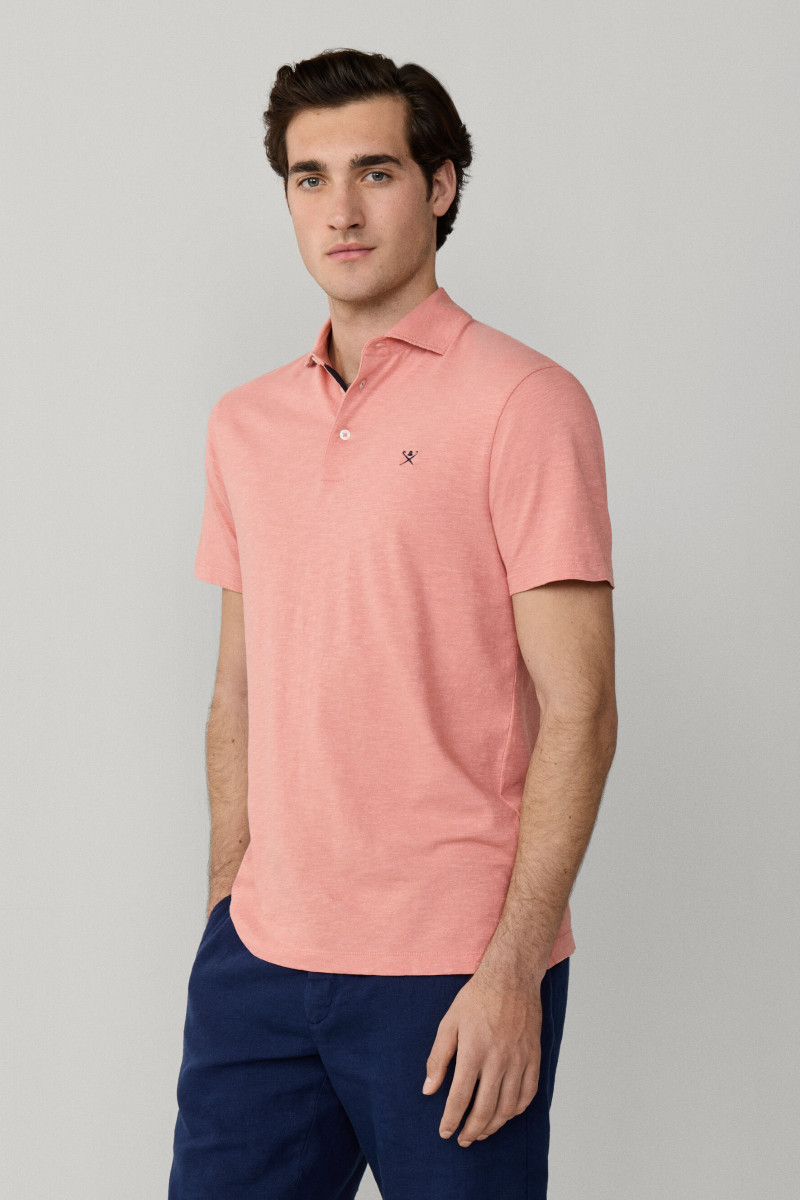 Polokošeľa Hackett London Swim Rose Cott Linen Dusty Rose Pink