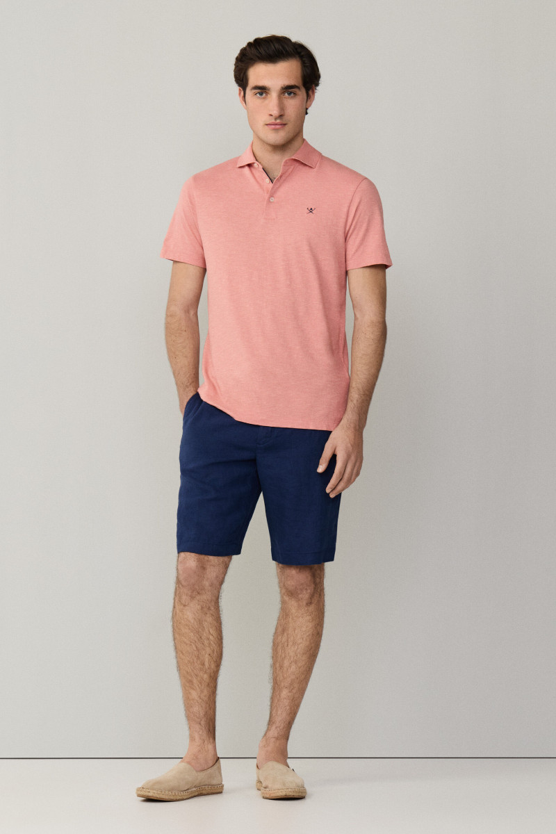 Polokošeľa Hackett London Swim Rose Cott Linen Dusty Rose Pink