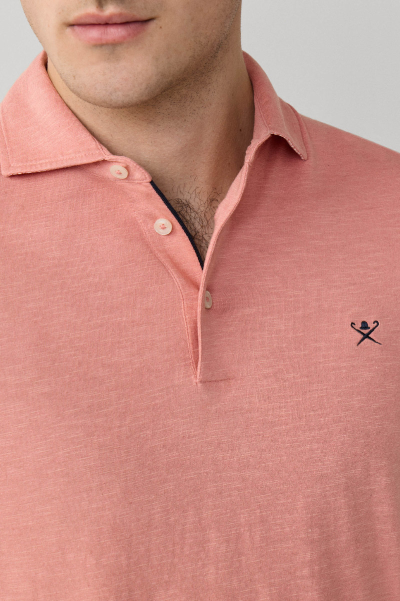 Polokošeľa Hackett London Swim Rose Cott Linen Dusty Rose Pink