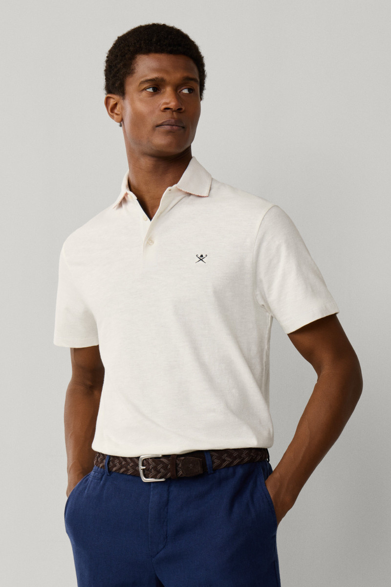 Polokošeľa Hackett London Swim Rose Cott Linen Off White