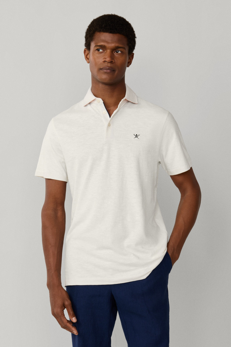 Polokošeľa Hackett London Swim Rose Cott Linen Off White