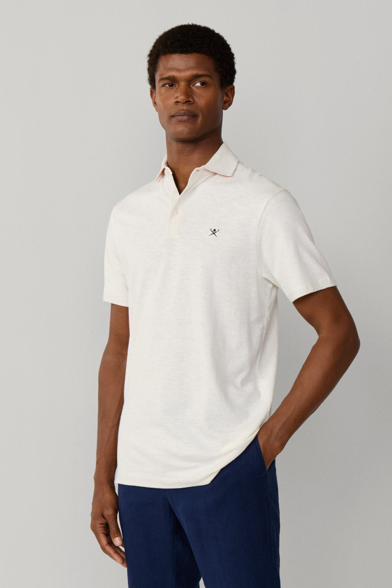 Polokošeľa Hackett London Swim Rose Cott Linen Off White