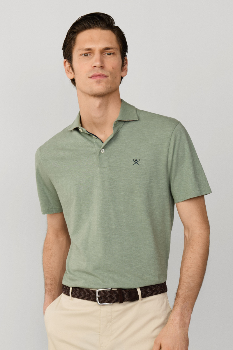 Polokošeľa Hackett London Swim Rose Cott Linen Sage Green