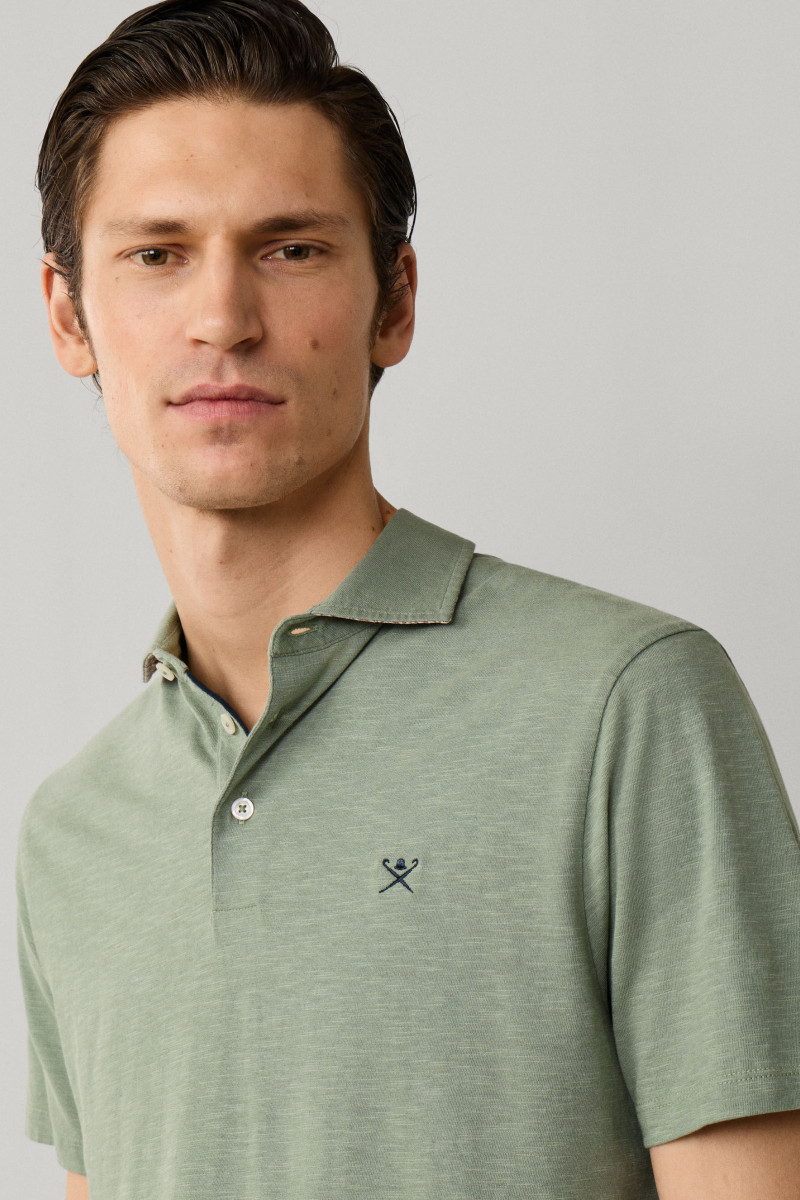 Polokošeľa Hackett London Swim Rose Cott Linen Sage Green
