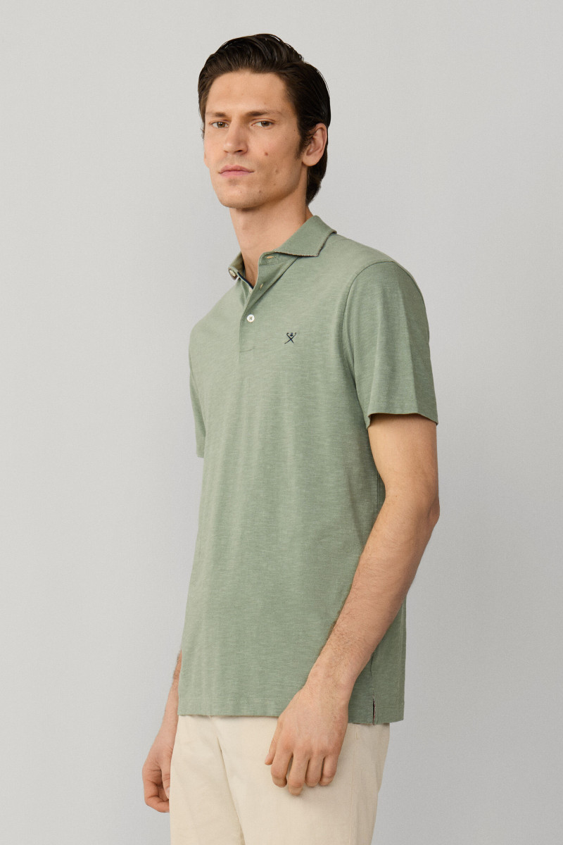 Polokošeľa Hackett London Swim Rose Cott Linen Sage Green