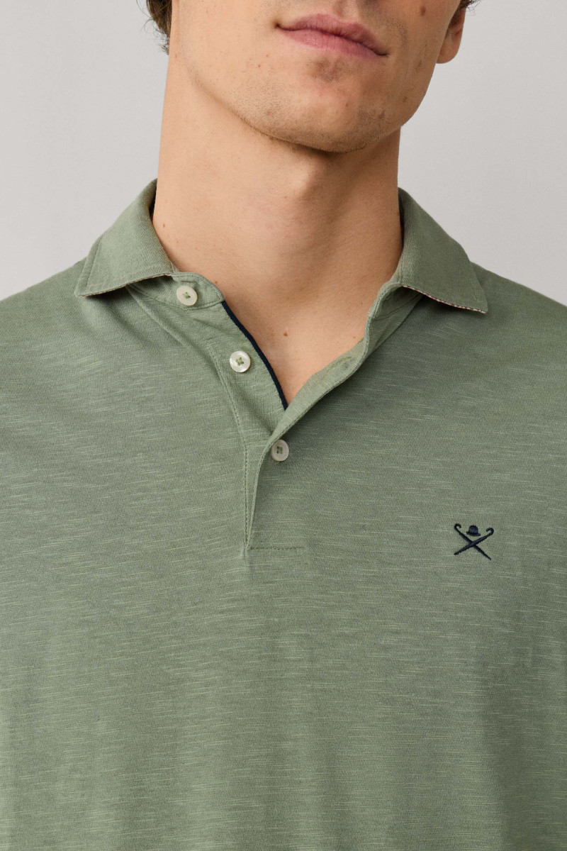 Polokošeľa Hackett London Swim Rose Cott Linen Sage Green
